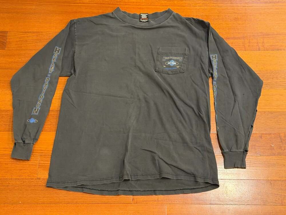 Harley-Davidson Long Sleeve Pocket T-Shirt Size XL Black Distressed